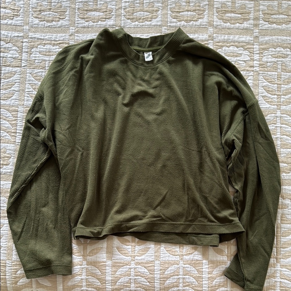 Parade Waffle Crop Olive Green Long Sleeve Top